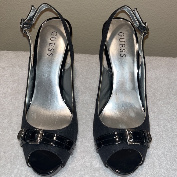 GUESS Black Slingback Peep Toe Heels - Picture 2 of 8